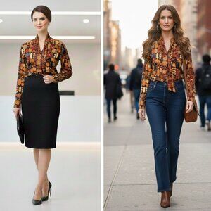 Blouse By CELIA TEJADA silk shirt top - M